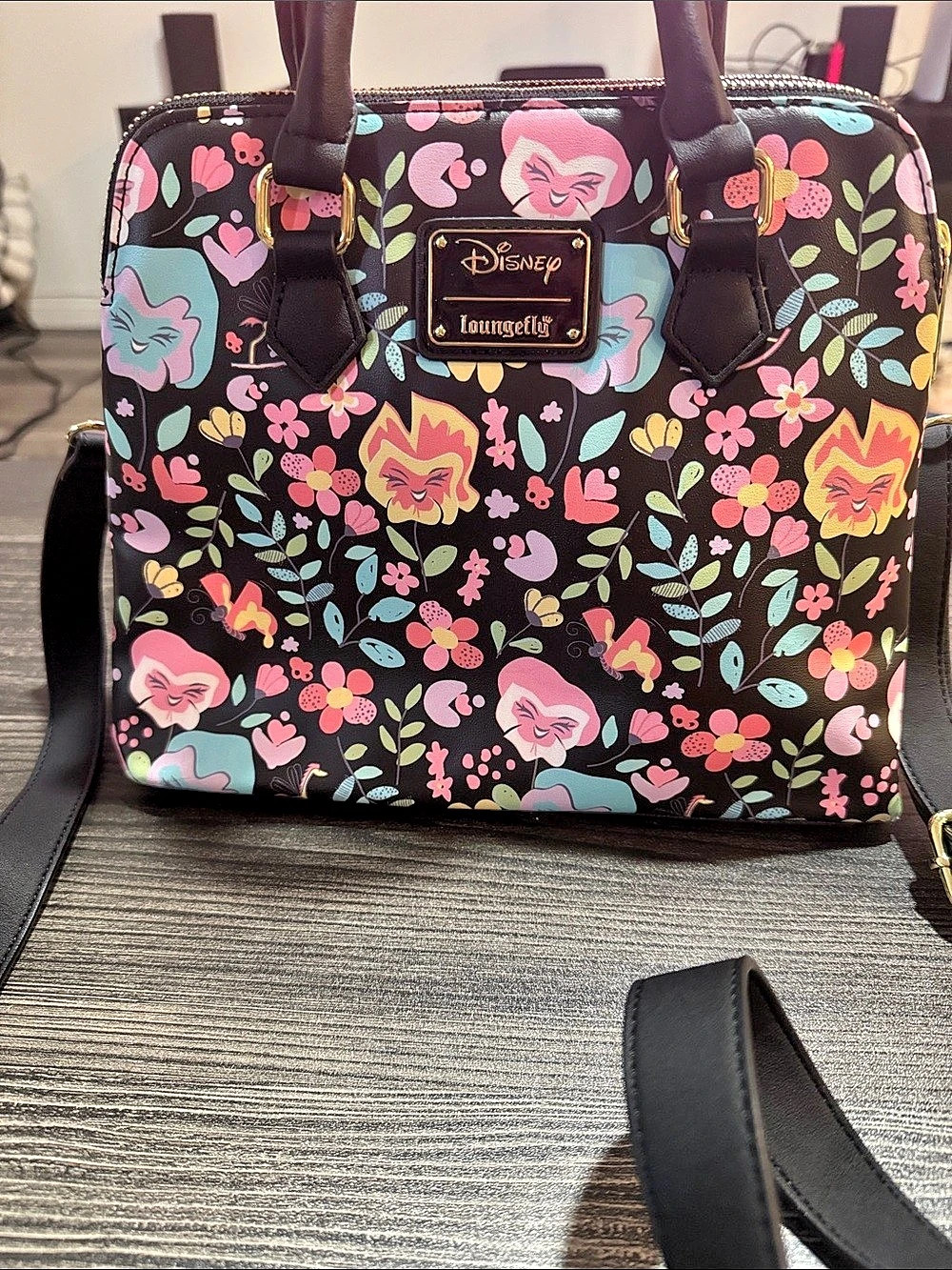 Loungefly Disney Alice In Wonderland Floral Watercolor Satchel Bag Satchel Black